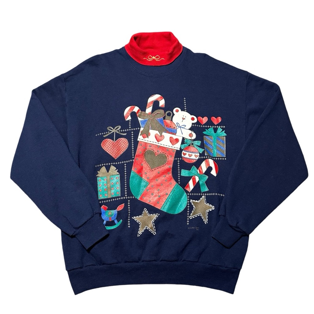Vintage Gopher Sport Navy Ugly Christmas Stocking Sweatshirt, Large